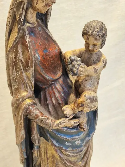 Sculptuur Madonna dell'Uva met Kind Jezus - Hout - 18e/19e eeuw