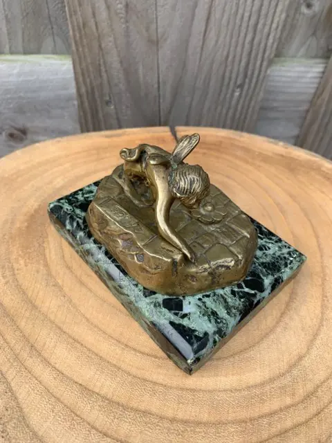 Chiotti - Beeld, bronzen engel (1) - Brons, Marmer - Begin 20e eeuw