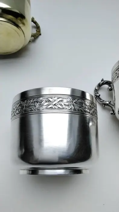 oude metalen bekers met punch (3) - Verzilverd - Eind 19e eeuw