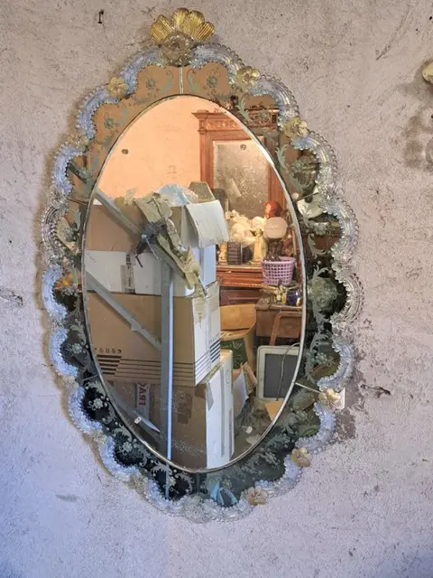 Wandspiegel, (103 cm.) - Glas, Hout - omstreeks 1900