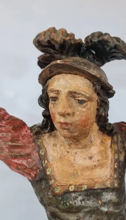 Beeld - Hout, Groot Gesneden en polychroom beeld - St Michael the Archangel - 63 cm - 18e eeuw