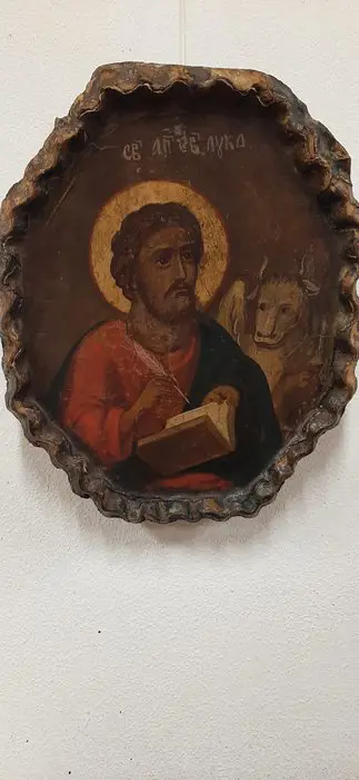 Icoon - Sint Lucas de Evangelist - olie op tafel - 19e eeuw