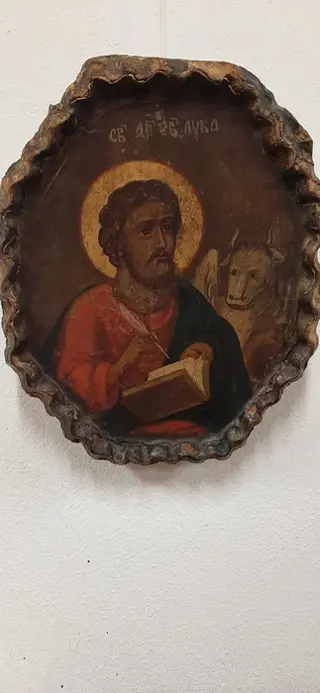 Icoon - Sint Lucas de Evangelist - olie op tafel - 19e eeuw