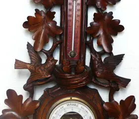 Aneroïde Barometer, thermometer - In de stijl van het Zwarte Woud - Hout - rond 1900
