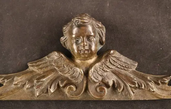 Antiek sierelement met cherubijn - Brons - 19e eeuw