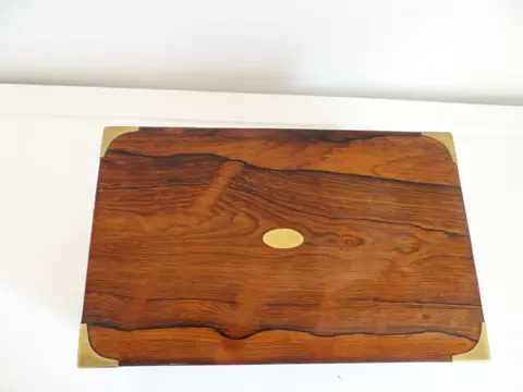 Schrijfkist - Goudleer, Hout, Messing, Walnoot - 19e eeuw