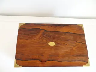 Schrijfkist - Goudleer, Hout, Messing, Walnoot - 19e eeuw