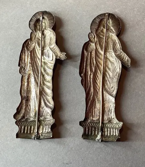 plaquette jezus en madonna - Volkskunst - Zilver - Eerste helft 19e eeuw
