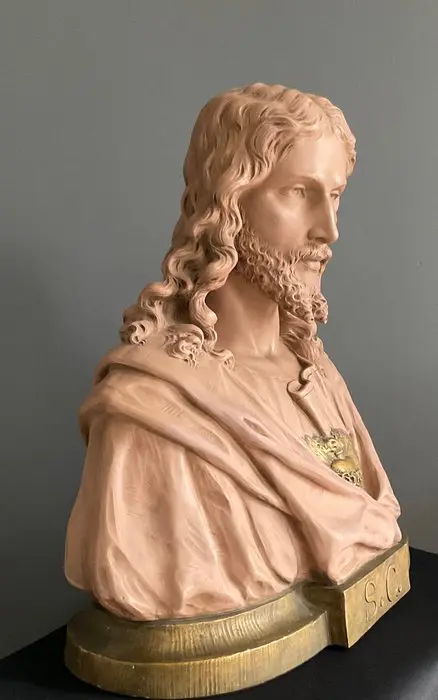 Buste, "Christus Heilig Hart", P. Balestra - Terracotta - Begin 20e eeuw
