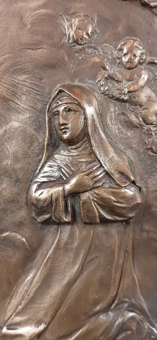 Reliëf, Heilige Clara in gebed - Brons - Begin 20e eeuw