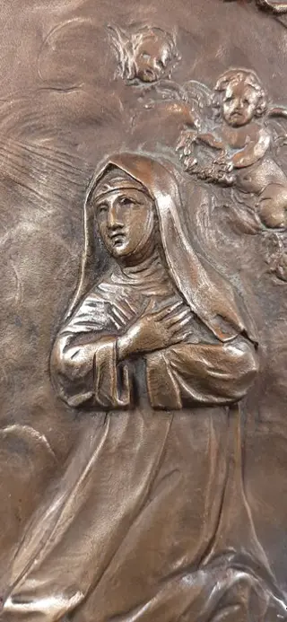Reliëf, Heilige Clara in gebed - Brons - Begin 20e eeuw