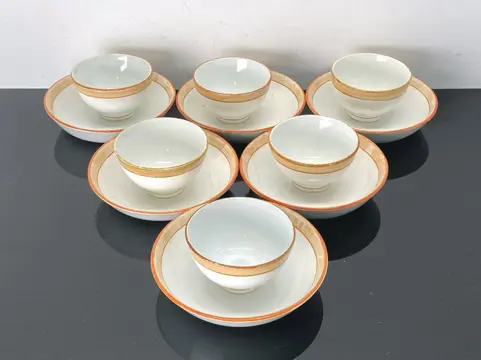 Antiek Koffieservies met Koffiekan+6 Kommetjes & Schoteltjes + Suikerpot (14 stuks) - Keramiek