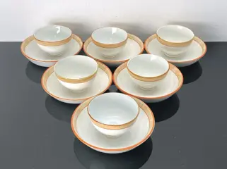 Antiek Koffieservies met Koffiekan+6 Kommetjes & Schoteltjes + Suikerpot (14 stuks) - Keramiek