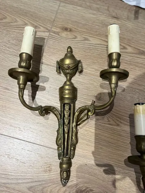 Wandkandelaar (3) - Lodewijk XVI-stijl - Brons (verguld) - Eerste helft 20e eeuw