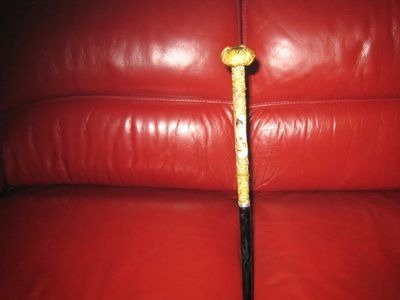 Spectaculaire wandelstok Bastone da Passeggio Cane porselein miniatuur - Porselein messing verguld zilver hout - Eind 19e eeuw