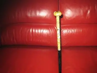 Spectaculaire wandelstok Bastone da Passeggio Cane porselein miniatuur - Porselein messing verguld zilver hout - Eind 19e eeuw