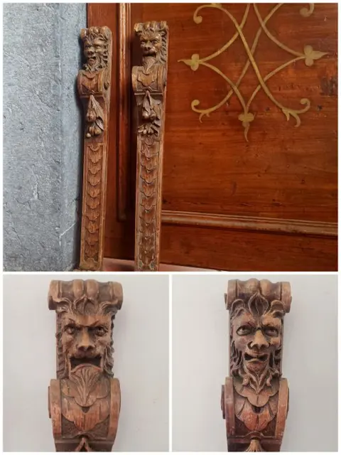 Paar pilasters met saters - 62 cm - Hout - 19e eeuw