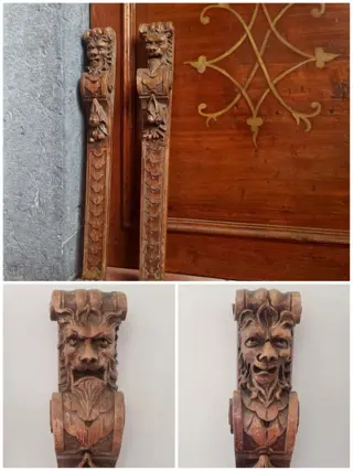 Paar pilasters met saters - 62 cm - Hout - 19e eeuw