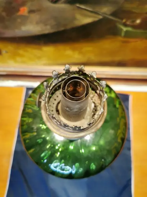 Tafellamp, Art Nouveau petroleumlamp (59 cm), Frankrijk, 1906-1919 - Glas, Koper - Begin 20e eeuw