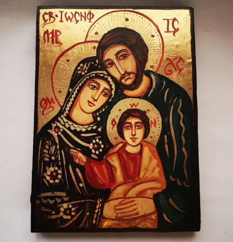 Heilige Familie, Maria, Jozef en Jezus, Hand Getrokken Pictogram - Hout