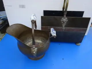 Cache-pot + Tijdschriftenrek (2) - Kunst en ambachten - IJzer (gegoten/gesmeed), Koper