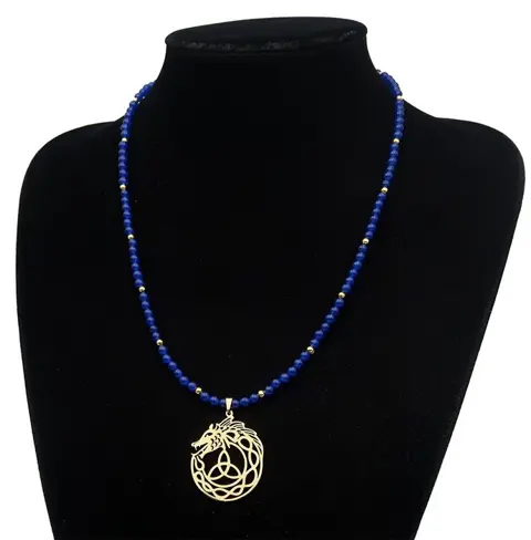 Ketting versierd met de krachtige talisman Ouroboros - Saffier, 14K Gold Filled Sluiting - Oneindigheid, Balans, Vernieuwing en Verjonging