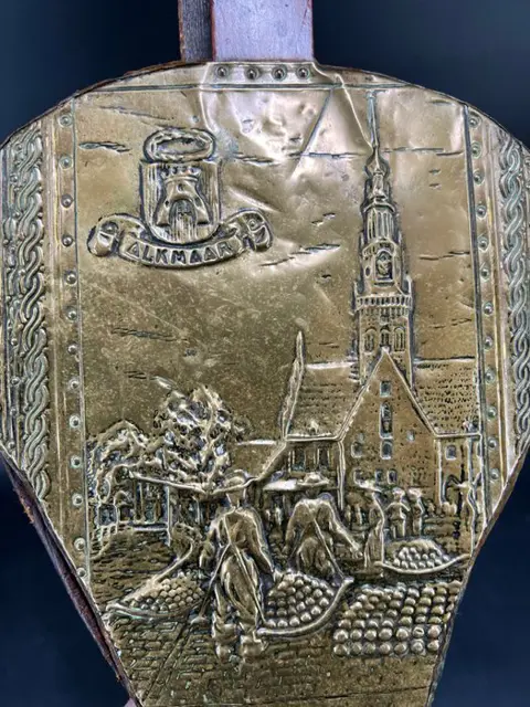 Authentieke grote Hollandse blaasbalg - Hout, Koper, Leder, Messing