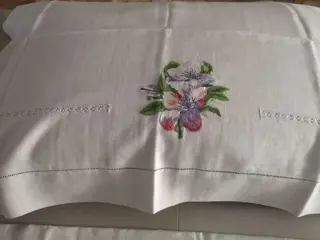 Linnen dubbel laken met handgeschilderd steekborduurwerk - 265x280cm - Linnen - 21e eeuw