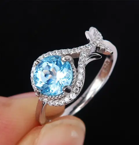 Ring van geloof versierd met een blauwe topaas - .925 zilver, Blue Topaz - Kalmeert, verzacht, elimineert twijfels