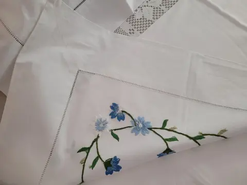 Lakenkatoen handgemaakt Puur katoenen perkal laken met borduursel en draadafwerkingen - Katoen - 21e eeuw