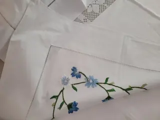 Lakenkatoen handgemaakt Puur katoenen perkal laken met borduursel en draadafwerkingen - Katoen - 21e eeuw