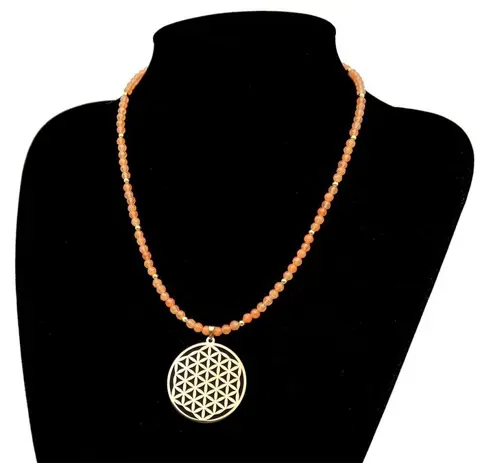 Carneool ketting versierd met een Flower of life - Krachtig symbool van energie - Carneool, 14K Gold filled sluiting - Spirituele harmonie