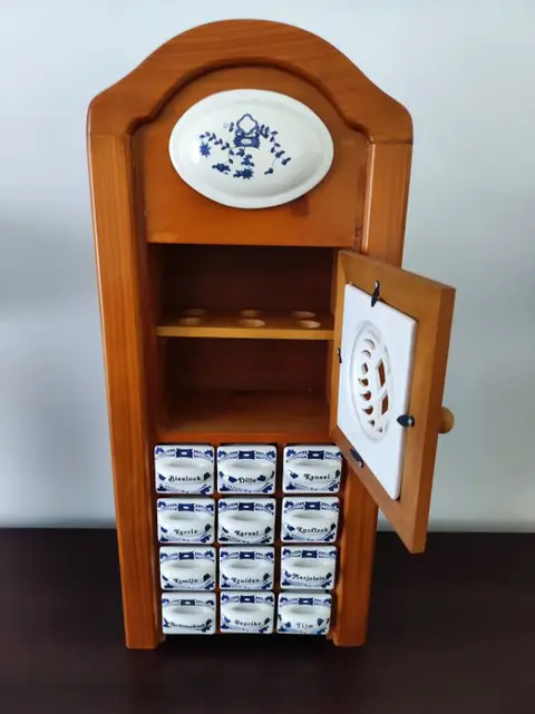zeer fraai specerijen wandkastje - Aardewerk, Hout