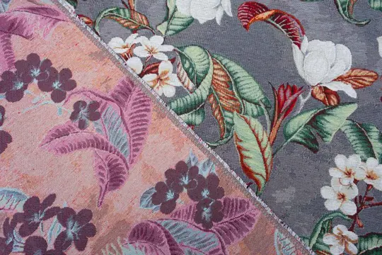 5.00 x 1.40 METER !!! Luxe gobelin stof met prachtig bloemenpatroon in grijze achtergrond - Katoen, ander - 21e eeuw