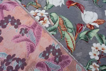 5.00 x 1.40 METER !!! Luxe gobelin stof met prachtig bloemenpatroon in grijze achtergrond - Katoen, ander - 21e eeuw