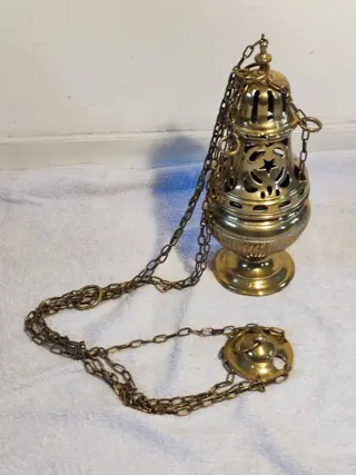 Antiek kerkelijk/religeuze set. (2) - Messing en geslepen glas