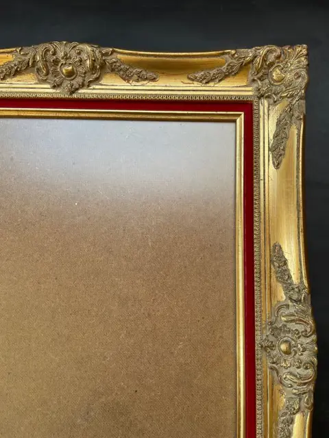 Massief houten lijst/kader met rode fluwelen inleg (1) - Barok - Fluweel, Glas, Hout, plaster