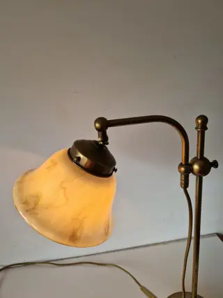 Tafellamp bureau lamp - Messing -gemarmerd glas