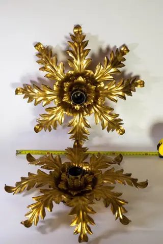 attr. Banci Firenze - Twee bladgouden plafondlampen - gouden metaal