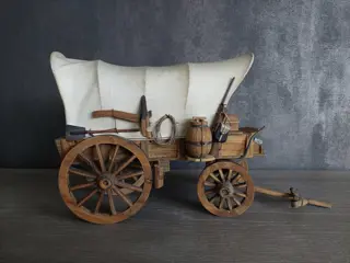 Handgemaakt model Amerikaanse Huifkar (1) - Hout, Katoen, Staal