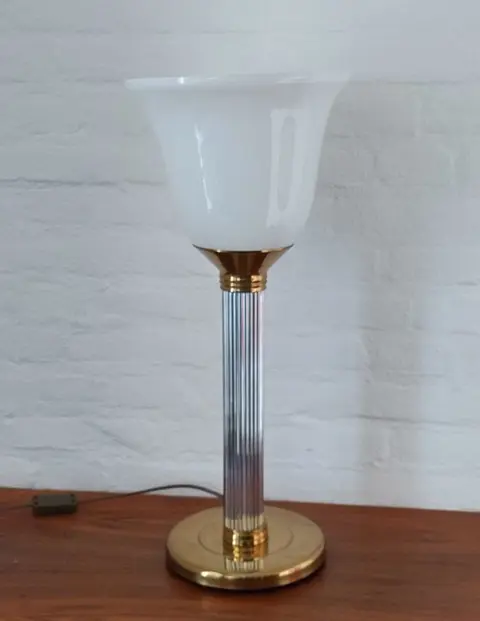 Tafellamp - Mazda stijl - Art Deco - messing / chroom / opaalglas