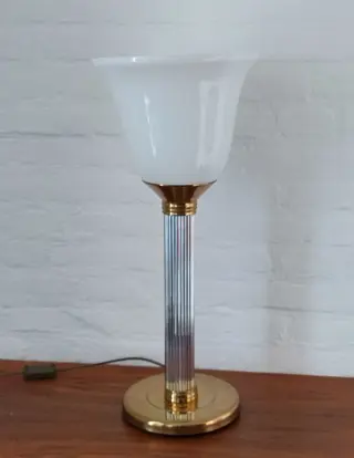 Tafellamp - Mazda stijl - Art Deco - messing / chroom / opaalglas