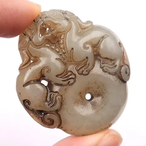 Welvaartsamulet - Pixius en vervaardigde bi-schijf - Serpentine - Fortuin, succes en geluk