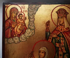 Handbeschilderd icoon van Sint Catharina en Sint Tatiana. - Hout