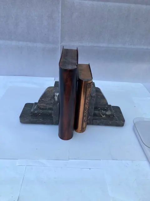 2 fraaie zwart origineel gemengde mineralen boekensteunen (2) - Art Deco - Marmer, Steen (mineraal)