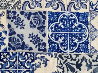 2 x 280 x 130 cm - prachtige stof in mediterrane stijl met Capri majolica - Katoen - 21e eeuw