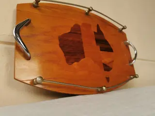 Australian Mulga - Dienblad Australie met ingelegd walnoot hout (1) - Walnoot hout zilver 392 chroom