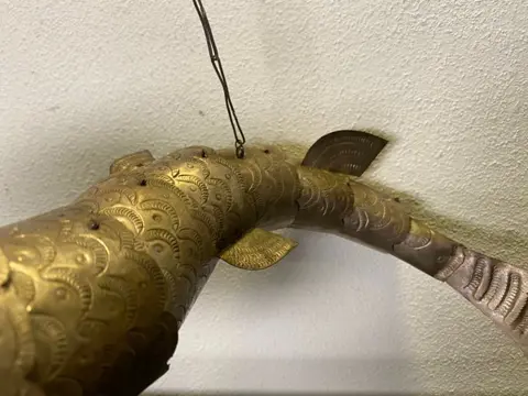 Zeer zeldzame verzilverde koperen vis - 11-delig - 48 cm - Glas, Koper, Verzilverd