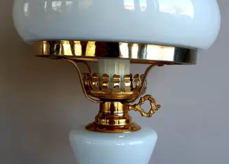 Tafellamp - Messing, Opaline glas