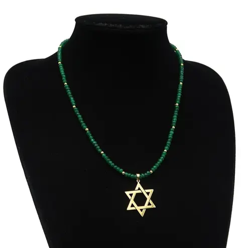 Ketting versierd met het zegel van Salomo (Ster van Zion of David) - Smaragd - 14K Gold Filled Gold Clasp - Spirituele bescherming